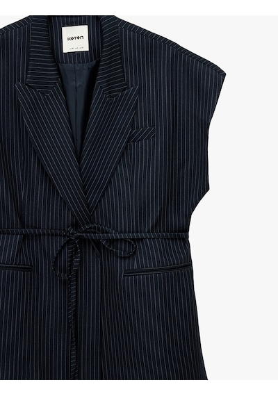 Koton Cepli Kemer Detaylı Çizgili Uzun Blazer Yelek Lacivert Çizgili 6sak20113ew 7s2