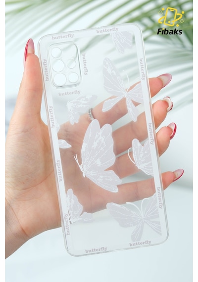 Fibaks Galaxy A51 Uyumlu Kılıf Tasarımlı Desenli Kamera Korumalı Şeffaf Kelebek Esnek Yumuşak Silikon Kapak