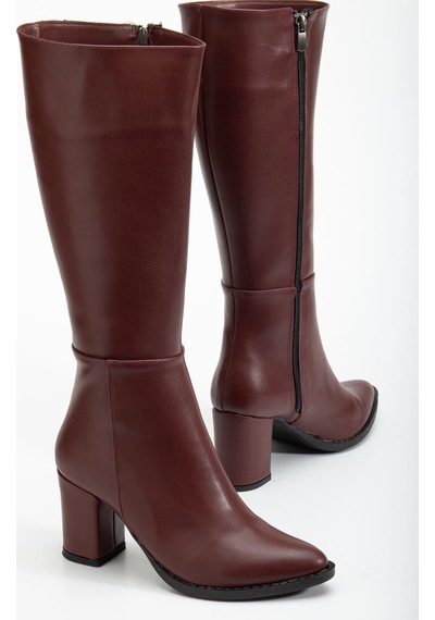 Ysn-4422 Bordo Cilt Topuklu Kadın Çizme A.bordo