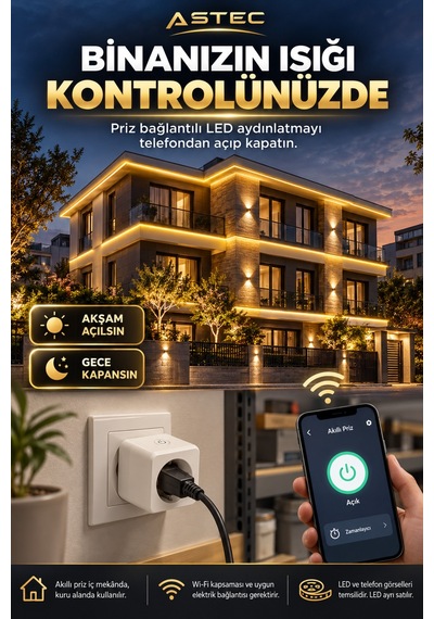 Astec Wi-fi Akıllı Priz 16a 220 V Led Aydınlatma İçin Telefondan Aç/kapat Ve Zamanlayıcı