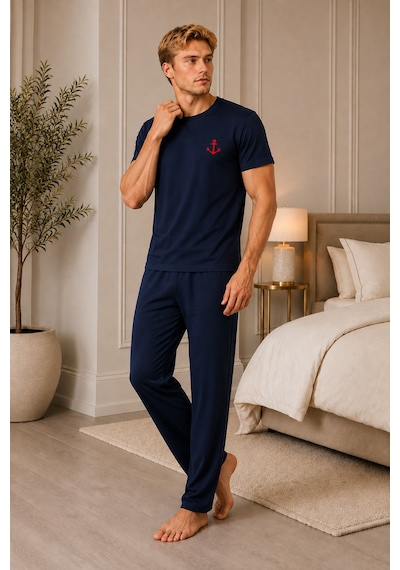 Pijamask Erkek Lacivert Çapa Nakışlı Kısa Kollu Pijama Takımı Rahat Kesim Alt Üst Takım Lacivert Pijamask Erkek Lacivert Çapa Nakışlı Kısa Kollu Pijama Takımı Rahat Kesim Alt Üst Takım Lacivert