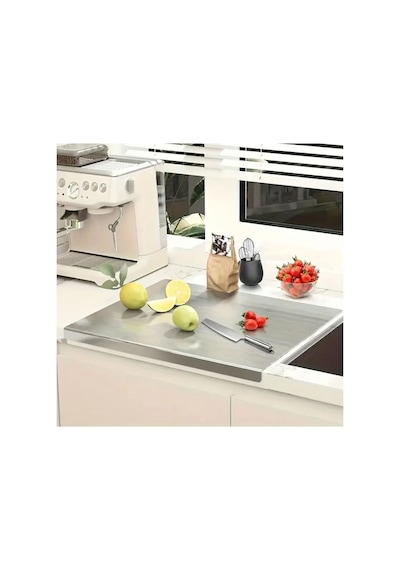 Gkd Paslanmaz Çelik 2' Li Set Tezgah Koruyucu 50x60 Cm Ve Kesme Tahtası 30x30 Cm Gri