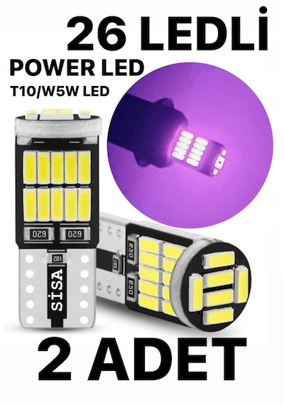 T10 Led 26 Ledli W5w Canbus Metal Ultra Power Pembe Park Plaka Tavan Ampulü