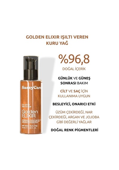 Lexroo Kuru Yağ Golden Elixir Cilt, Saç Ve Vücut İçin Işıltı Veren Besleyici Bakım Yağı 100 Ml