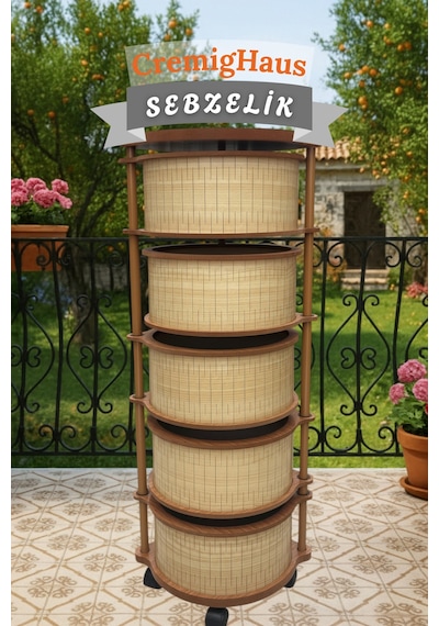 Ahşap Sebzelik Geleneksel Tasarım Yuvarlak Akça Desenli 5 X 5 Kg Kapasiteli Hazır Gönderim Diğer