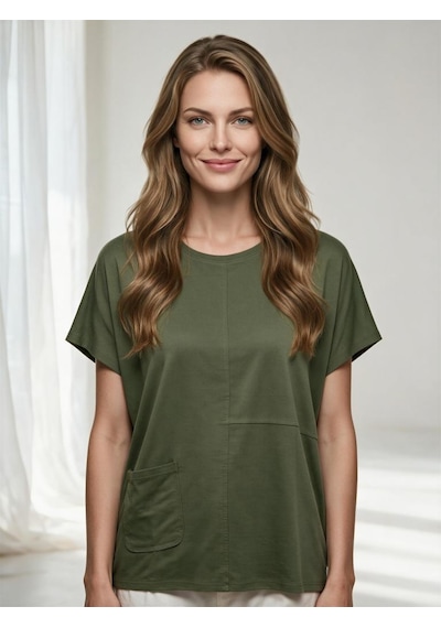 Nealirsanall.com Salaş Kesim Tek Cepli Kısa Kollu Penye Tunik T-shirt Bej