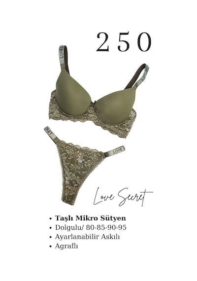 Tılsım Lingerie Murays Kadın 2 Li Taşlı Sütyen Takım Haki - Mavi