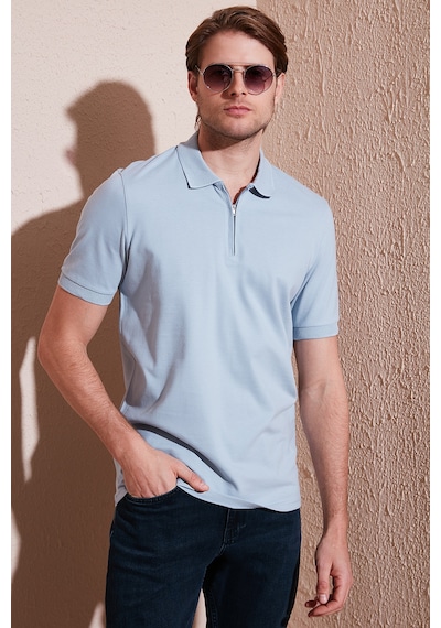 Buratti Pamuklu Regular Fit Yarım Fermuarlı Erkek Polo Yaka T Shirt 5901029 Açık Gri