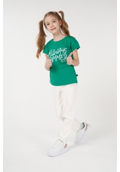 Brz Kids Baskılı Kız Çocuk Kısa Kollu T-Shirt Yeşil