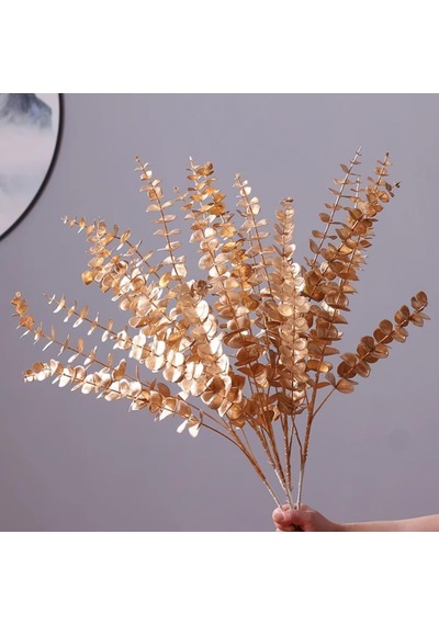 Yapay Çiçek Gold Altın Renk Okaliptus 3dallı Uzun Dal 76cm Eucalyptus
