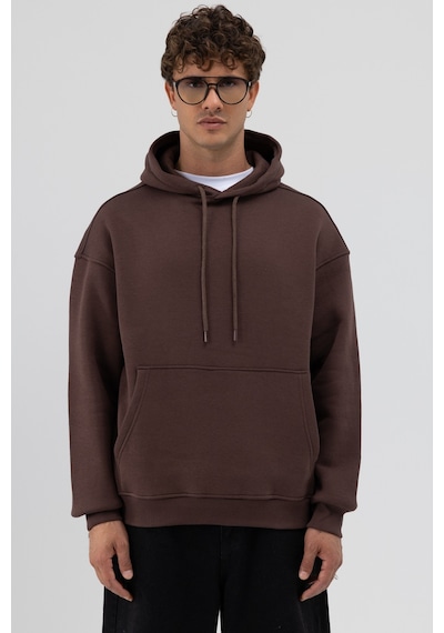 Vamos Basic Oversize Kapüşonlu Sweatshirt Kahve