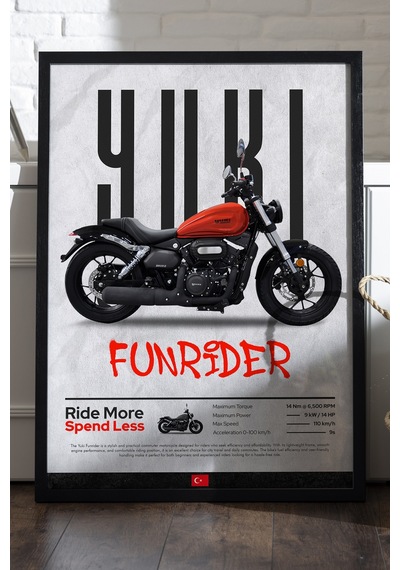 Yuki Funrider Siyah Ahşap Çerçeveli Poster, Dekoratif Motosiklet Duvar Tablosu