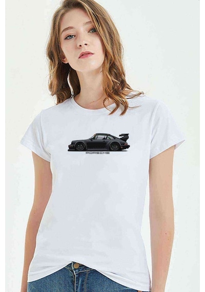 Porsche 911 Baskılı Beyaz Kadın Tshirt
