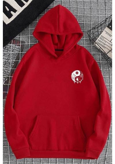 Uyguntarz Unisex Yin & Yang Tasarım Sweatshirt Kırmızı