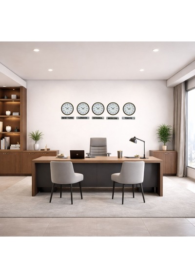 Prestige Kahverengi 36 Cm Tabelalı Dünya Saatleri 5 Li Set