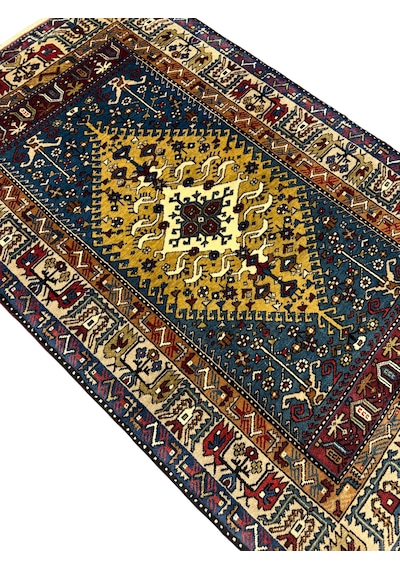 El Dokuma Sıfır Yahyalı Halısı 112x180 Mavi Yeşil Kök Boya %100 Yün Halı