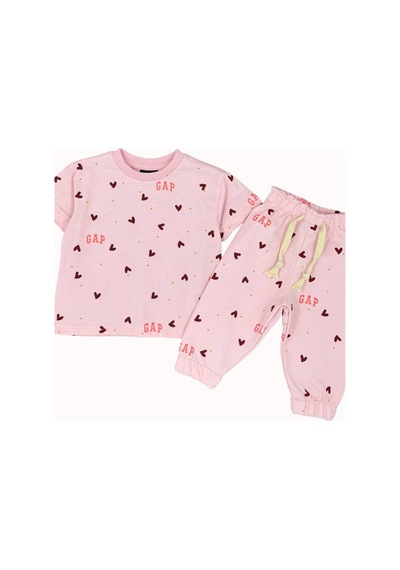 Noble Kids Kız Çocuk Kalp Baskılı Tişört Ve Eşofman Takım Pembe