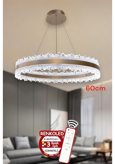 3 Renk Işıklı Kumandalı Modern Sarkıt Led Avize Salon ,oda ,mutfak ,hol 60 Cm Rose Gold