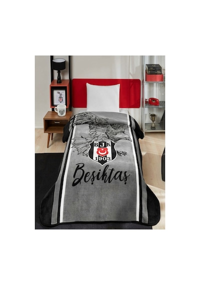 Taç Beşiktaş Lisanslı Battaniye Kupa Hediyeli Siyah Beyaz