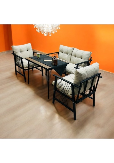 Lüx Bahçe Balkon Mobilyası , Koltuk Takımı , Cafe 2-1-1 Masalı Takım Bej