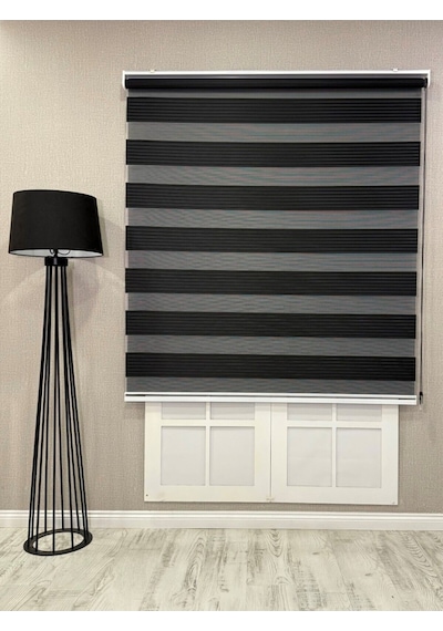 Donatti Zebra Stor Geniş Plise Güneşlik Perde Siyah Siyah