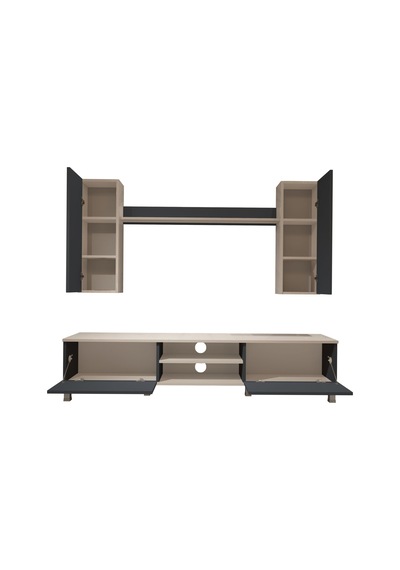 Decoraktiv Eko 7 Mdf Dvd Krom Ayaklı Tv Ünitesi Tv Sehpası Beyaz - Antrasit
