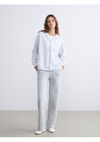 Lcw Vision Gri Kapüşonlu Oversize Kadın Fermuarlı Sweatshirt