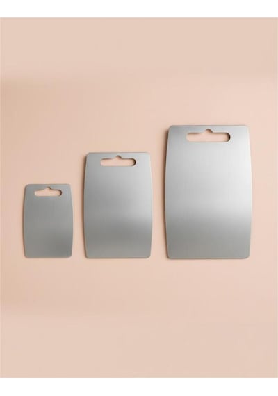 Gkd Paslanmaz Çelik Oval Kesme Tahtası - 3 Lü Set Üst Kalite Kesme Tahtası Gri