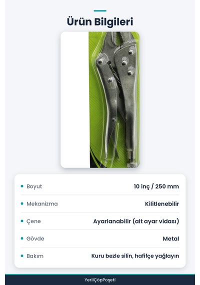 10 İnç Ayarlı Kilitli Pense - 250 Mm Standart