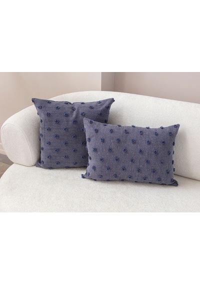 Swita Home Dekoratif Puantiye Keten Kumaşlı Kırlent Kılıfı 2'li 43x43 - 30x50 Lacivert