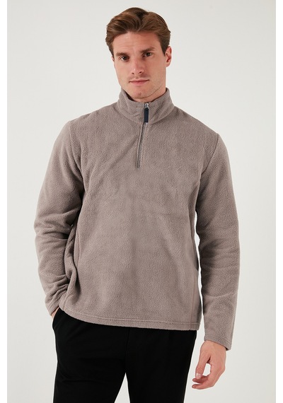 Buratti Slim Fit Dik Yaka Kışlık Şardonlu Erkek Polar 5906053 Vizon