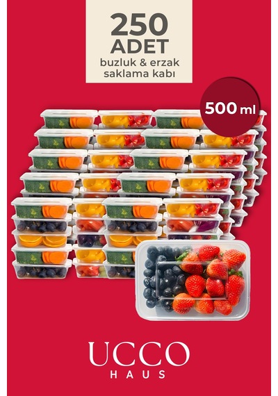 250 Adet 500 Ml Ekonomik Buzdolabı Dondurucu Erzak Sızdırmaz Saklama Kabı Seti Buzluk Organizer Şeffaf