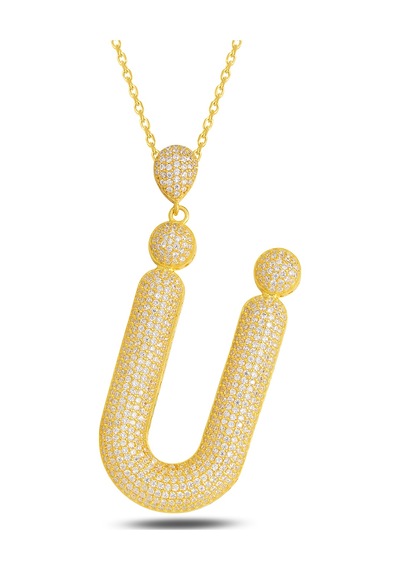 Brezza Lusso Jewelry 18k Serie Oro Ü Harfi Kadın Gümüş Kolye 50 CM 50 CM