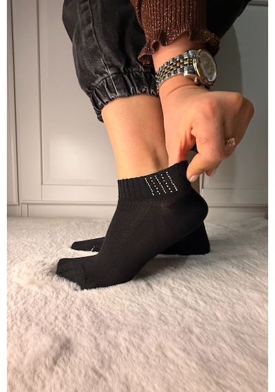 Ozzy Socks 3 Çift Kadın Taş Detaylı Dikişsiz & Takviyeli Patik Çorap Çok Renkli