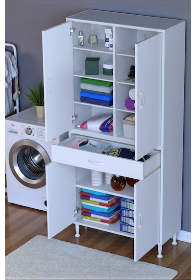 Eliusta Nexa Modüler Dolap 80 Cm Banyo/mutfak Dolabı Extra Kullanım Alanlı 80x173x32,5 Cm Beyaz Dolap Beyaz