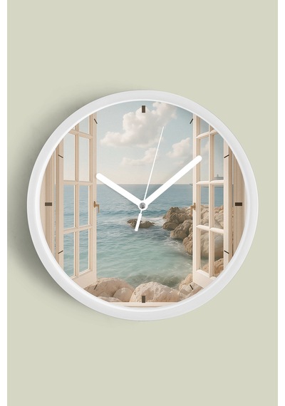 Huzura Açılan Pencere Modern Duvar Saati - 25cm - Önü Camlı Beyaz Kasa - Sessiz Mekanizma-jh0818 Beyaz