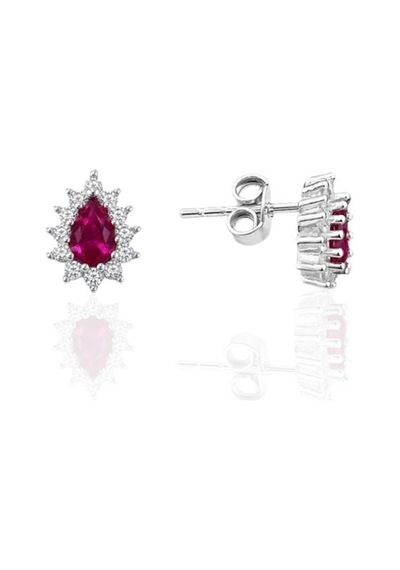 Oya Silver Minimal Damla Formlu Pembe Taşlı Gümüş Küpe Oyok384