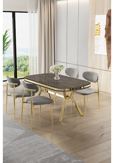 Canisa Olya Serisi 90x168 Mdf Sabit Lak Panel Antrasit İroni Masa Takımı Gold Ayaklı 4 Gri Sandalye Masa Antrasit İroni Gri Sandalye Canisa Olya Serisi 90x168 Mdf Sabit Lak Panel Antrasit İroni Masa Takımı Gold Ayaklı 4 Gri Sandalye Masa Antrasit İroni Gri Sandalye