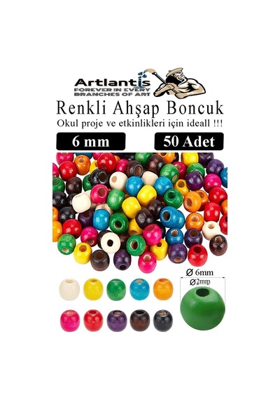 Renkli Ahşap Boncuk 6mm 50 Li 1 Paket Renkli Ahşap Boyalı Yuvarlak Doğal Boncuklar Saç Takı Tasarım Ektinlik Kreş Okul