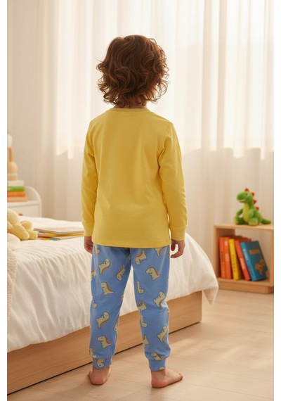 Aden Kids Pamuk Çocuk Uzun Kollu İnce Pijama Takımı - Petrol Mavisi