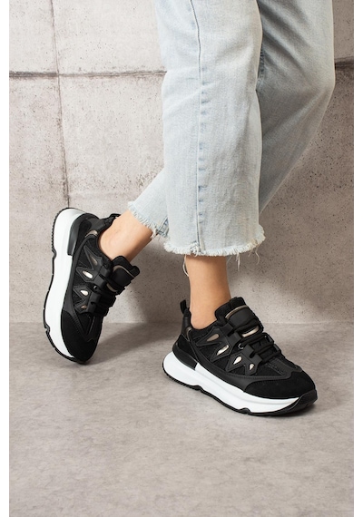 Shoetek Lawse Kadın Sneakers Bağcıklı Spor Ayakkabı Siyah Siyah