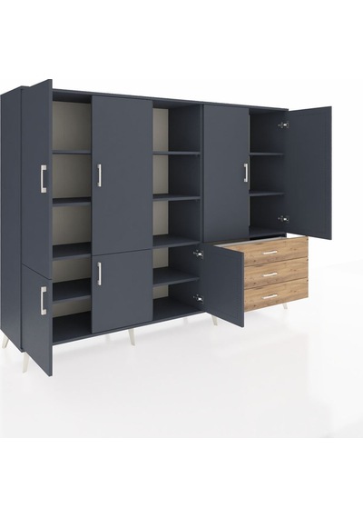 Hyperion Dolap 11 Raflı 3 Çekmeceli 7 Kapaklı 220x44x163 Antrasit-antrasit/çam Antrasıt/atlas Çam - Antrasıt