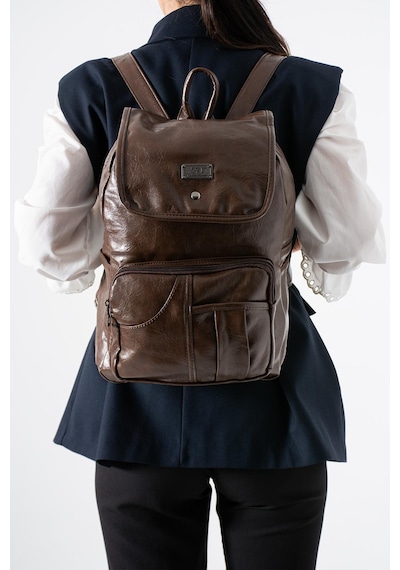 571 Collections Suni Deri Yıkama Sırt Çantası Poliüretan Kahverengi Model: 571-14-16ı Kahverengi