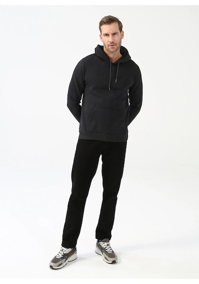 Süvari Kapüşonlu Yaka Regular Kalıp Düz Antrasit Sweatshirt Antrasit