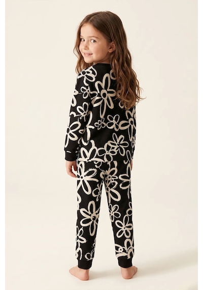 Zuzunga Kız Çocuk Siyah Beyaz Büyük Papatya Desenli Uzun Kollu Pijama Takımı