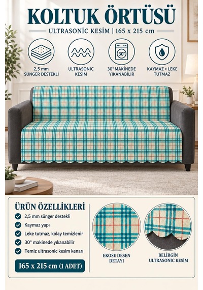 Çok Amaçlı Kadife Koltuk Örtüsü Kaymaz Süngerli 165x215 Cm Modern Bohem Çekyat Şalı Piknik Masa Örtüsü Alk4 Mavi