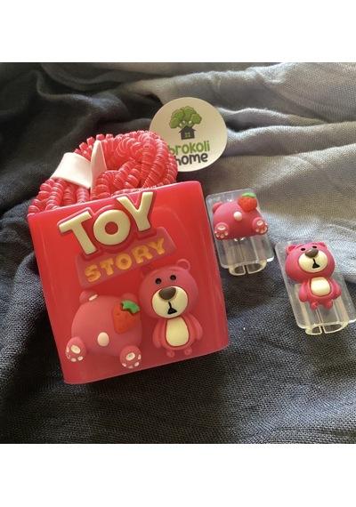 Brokoli Home Apple Uyumlu iPhone 18w/20w Toy Desenli Şarj Kılıfı, Şarj Kablosu Örme Aparatı, Kablo Koruyuc Diğer