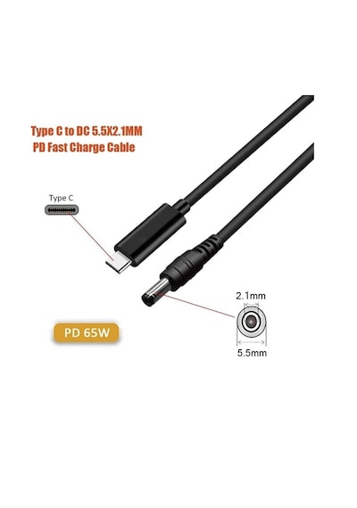 Type C To Dc 12v Pd 5.5 2.5mm Adaptör Çevirici Power Şarj Kabl...