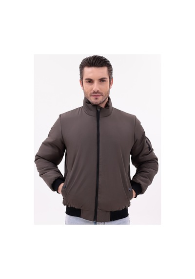 Blayn Jeans Erkek Kahverengi Mevsimlik Mont Dik Yaka, Fermuarlı, Hafif Bomber Ceket