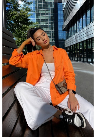 Seeh Turuncu Oversize Basic Kadın Gömlek Sh268